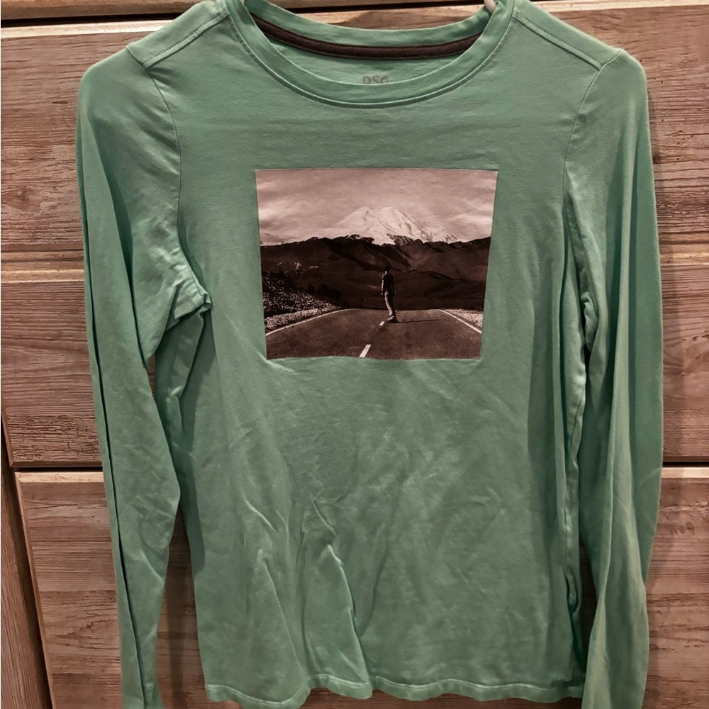 Green Graphic Long Sleeve Kids Shirt